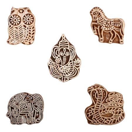 Set of 5 Piece New Mix Wooden Printing Block